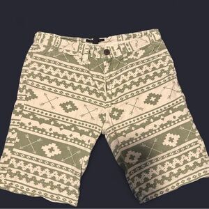 21men Green and White Flat Front Shorts